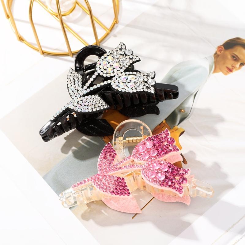 Rhinestone Double Flower Hair Clip Crystal Hairpin Barrette Comb Claw