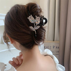 Rhinestone Double Flower Hair Clip Crystal Hairpin Barrette Comb Claw