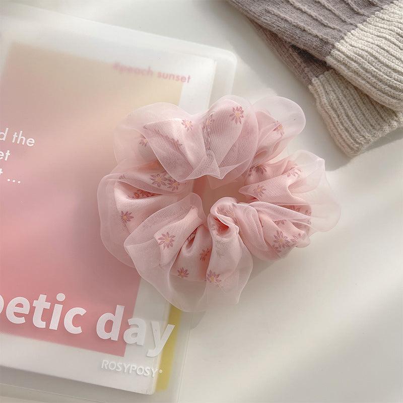 Floral Pattern Organza Scrunchies Hair Tie Large Hair Rope Hair Ring