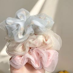 Floral Pattern Organza Scrunchies Hair Tie Large Hair Rope Hair Ring