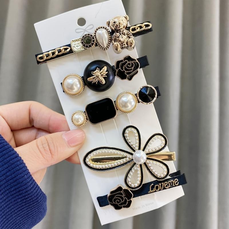 Vintage Geometric Hair Clips Set with Faux Pearl and Crystal Acrylic