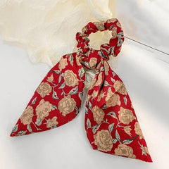 Floral Bowknot Hair Scarf Scrunchies Elastic Hair Tie Ponytail Holder