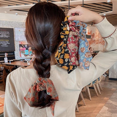 Floral Bowknot Hair Scarf Scrunchies Elastic Hair Tie Ponytail Holder