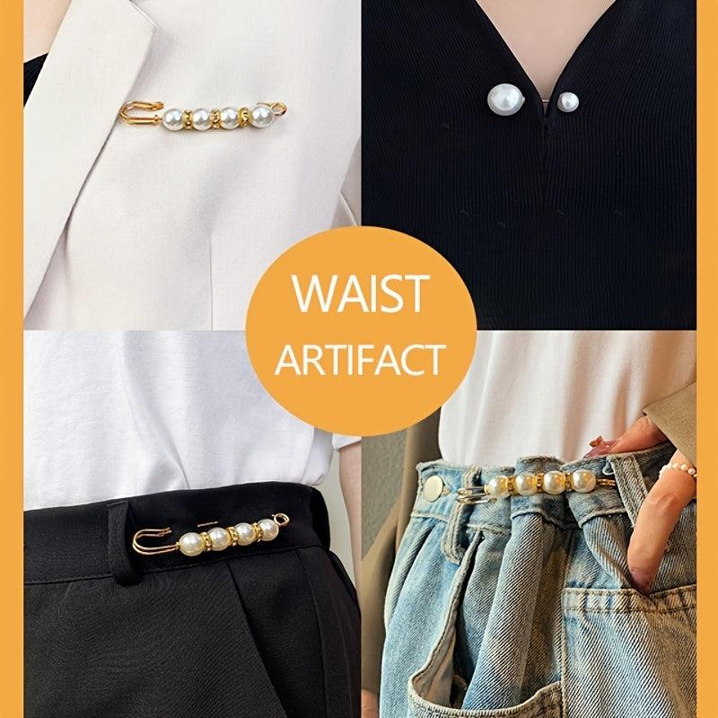 Rhinestone & Pearl Brooch Pin Waist Tightener Buckle Clothing Accessory