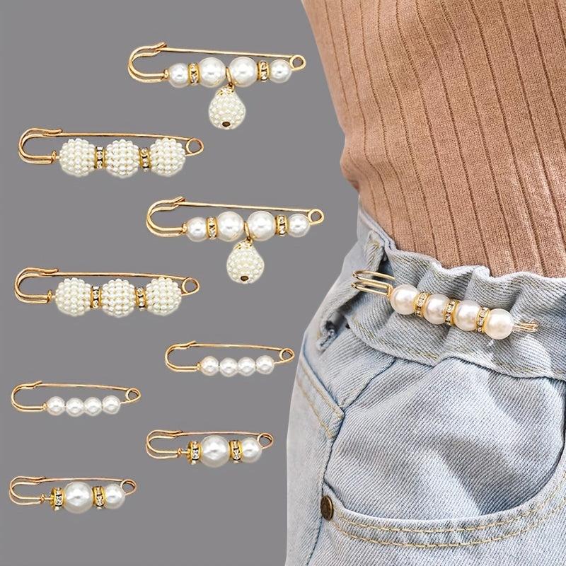 Rhinestone & Pearl Brooch Pin Waist Tightener Buckle Clothing Accessory