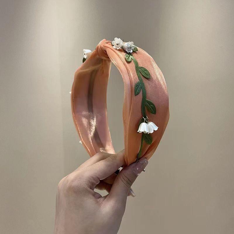 Lily Flower Headbands Wide Top Turban Headband Vintage Fabric Hair Band