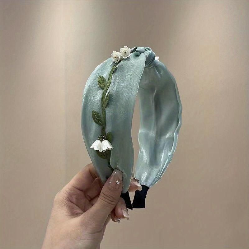 Lily Flower Headbands Wide Top Turban Headband Vintage Fabric Hair Band