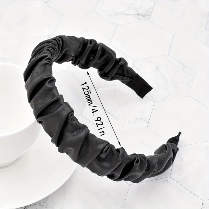3pcs PU Leather Headband For Women Pleated Hair Band Solid Headdress