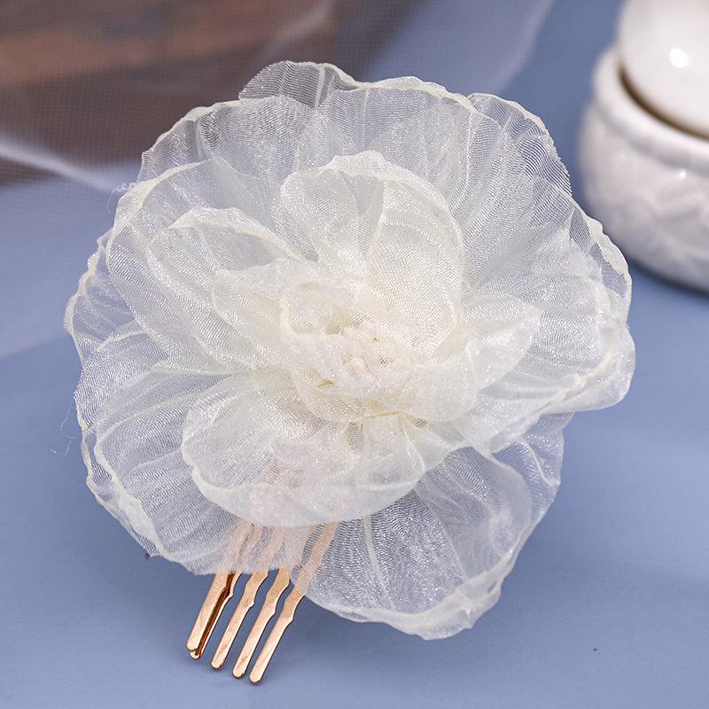 Vintage Chinese Style Silk Flower Hair Comb Hanfu Hairpin