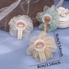 Vintage Chinese Style Silk Flower Hair Comb Hanfu Hairpin