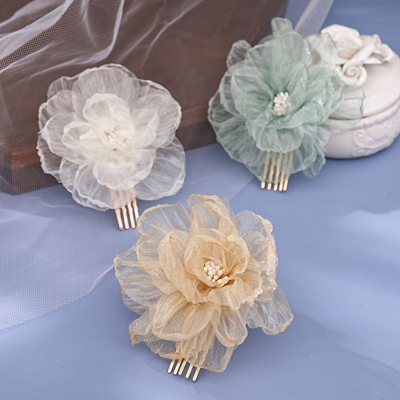 Vintage Chinese Style Silk Flower Hair Comb Hanfu Hairpin