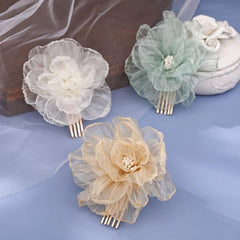 Vintage Chinese Style Silk Flower Hair Comb Hanfu Hairpin