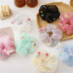 Colorful Pom Pom Mesh Hair Scrunchies Hair Bobbles Elastics