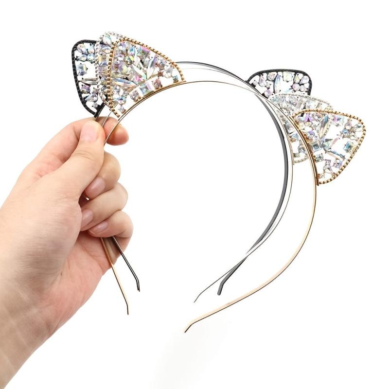 Rhinestone Cat Ears Headband for Women Party Costume