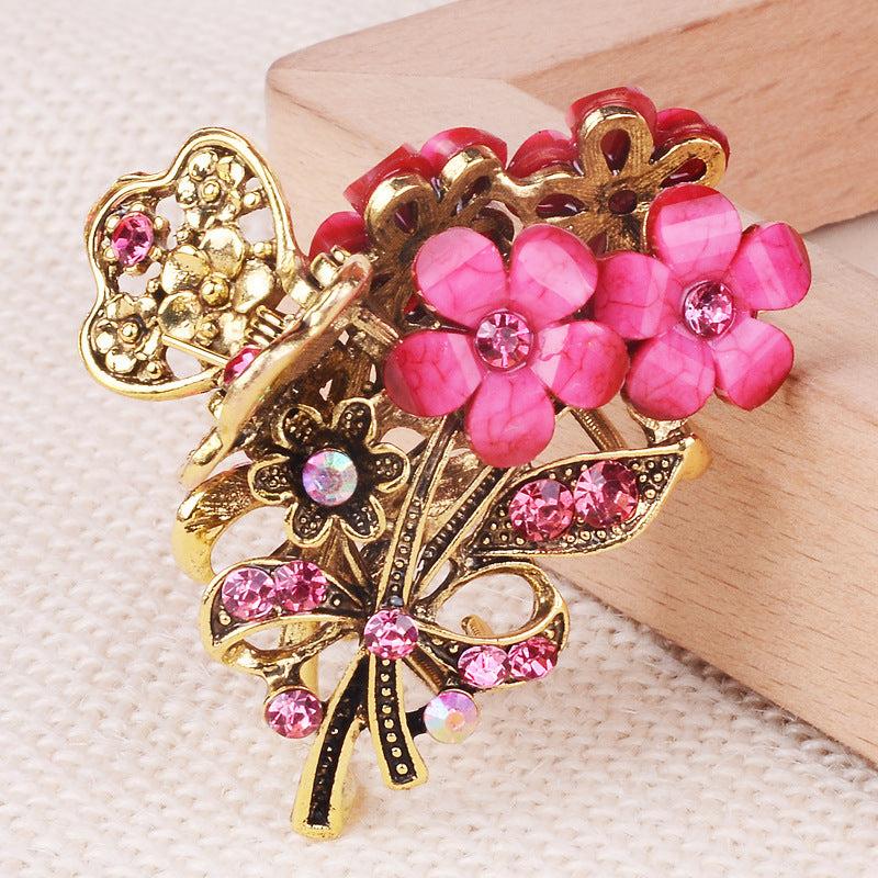 Rhinestone Flower Metal Hair Claw Clip Crystal Hair Accessory Vintage Punk