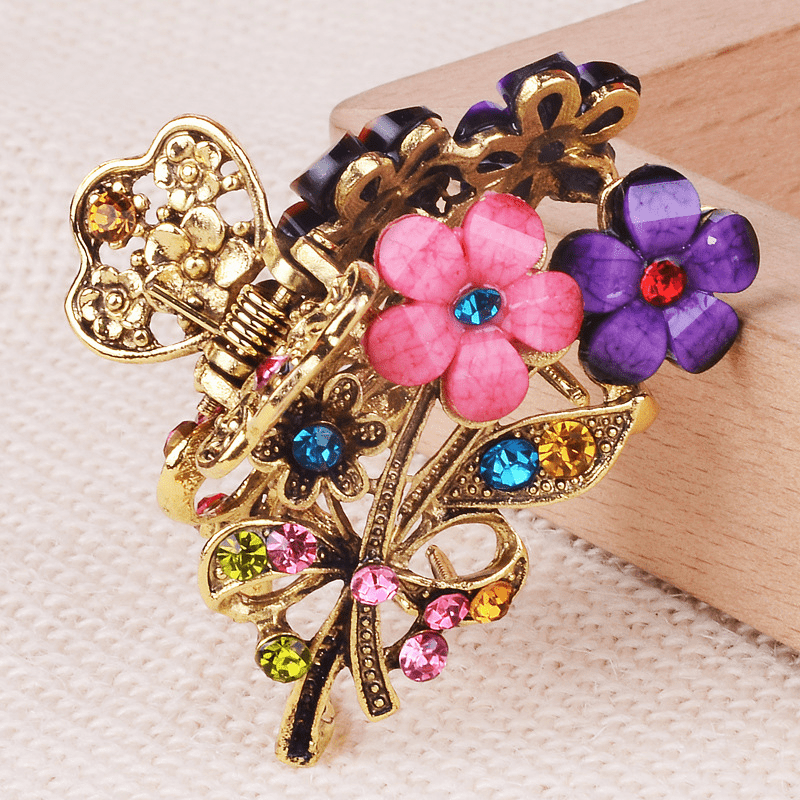 Rhinestone Flower Metal Hair Claw Clip Crystal Hair Accessory Vintage Punk