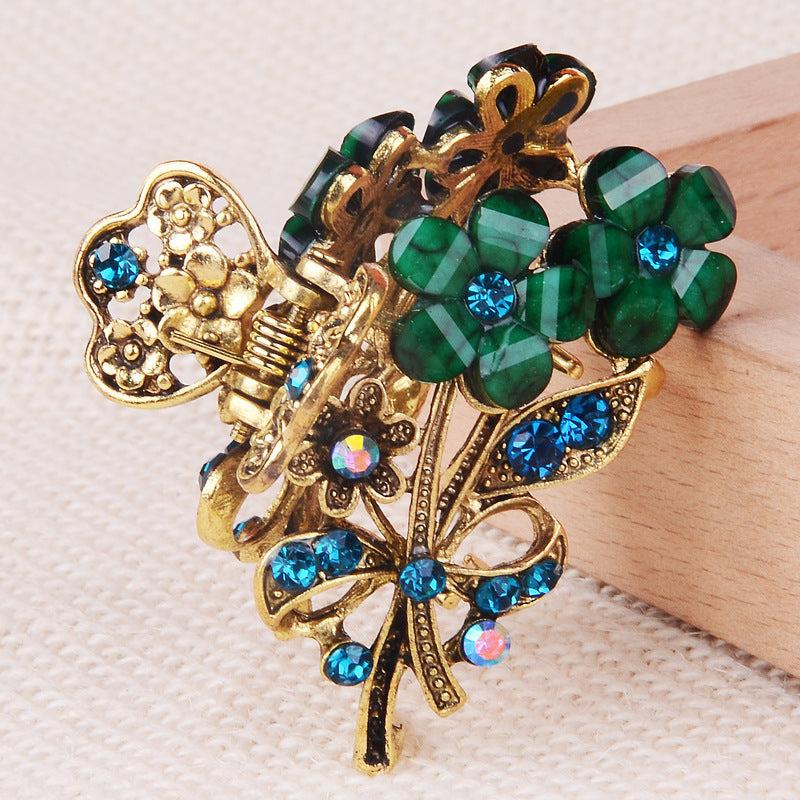 Rhinestone Flower Metal Hair Claw Clip Crystal Hair Accessory Vintage Punk