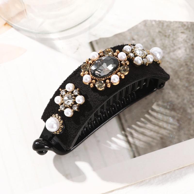 Oval Ponytail Twist Clip Rhinestone Hair Banana Clips Hairpin Crystal Heart