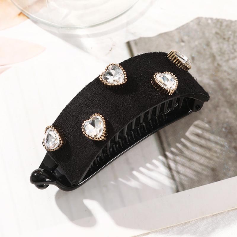 Oval Ponytail Twist Clip Rhinestone Hair Banana Clips Hairpin Crystal Heart