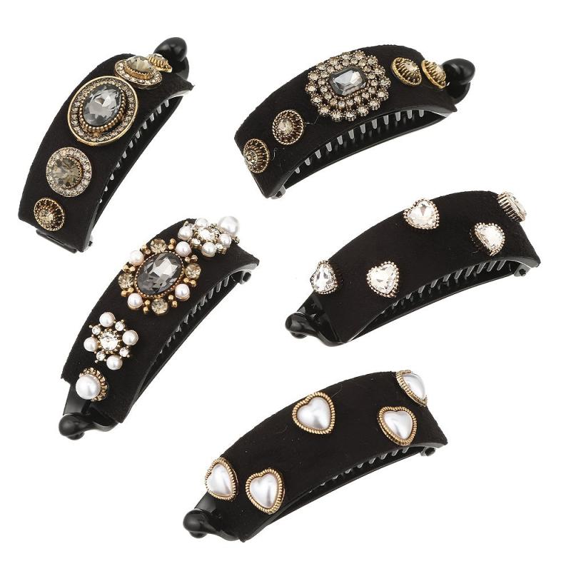 Oval Ponytail Twist Clip Rhinestone Hair Banana Clips Hairpin Crystal Heart