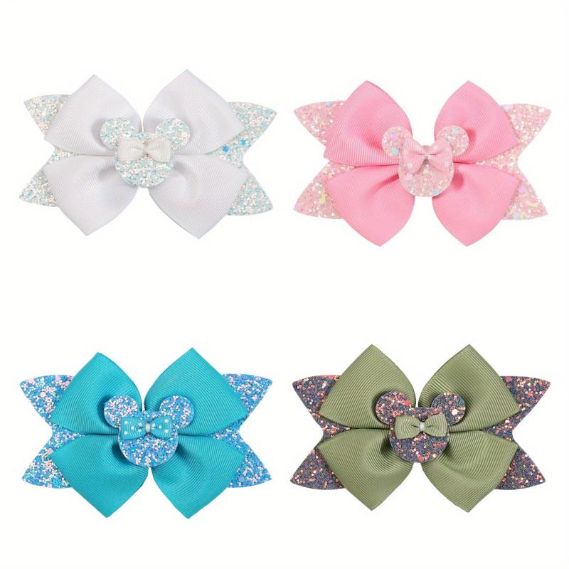4pcs Sequins Dovetail Hair Clips Girls Glitter Bow Knot Hair Clips
