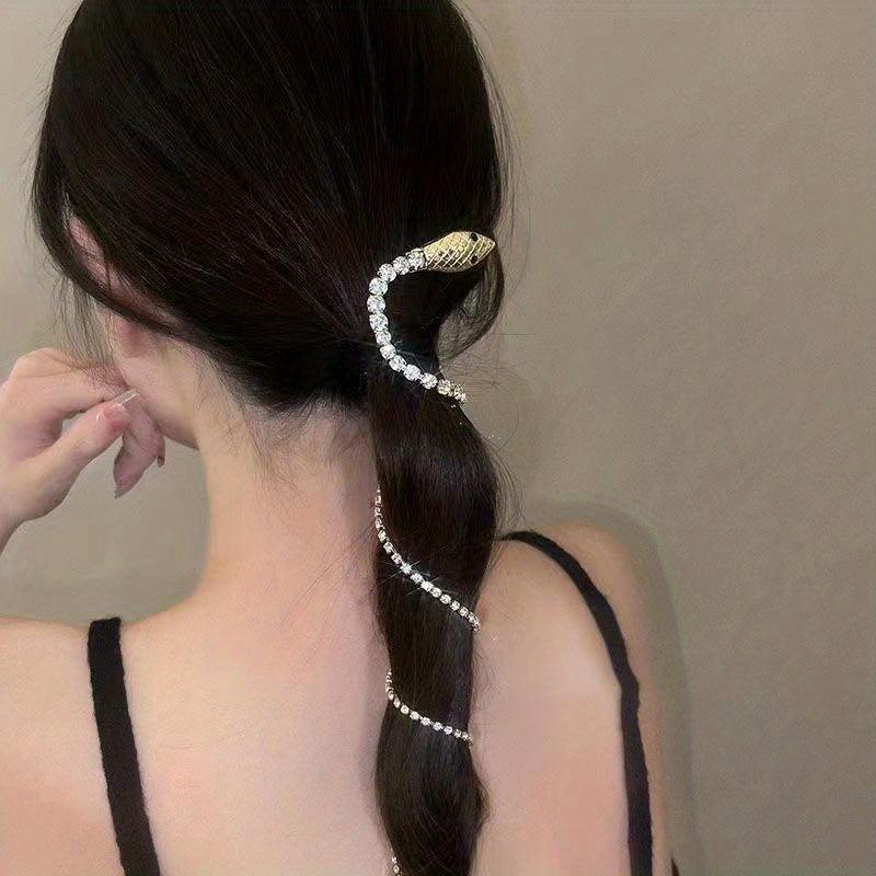 Snake Shape Hair Clip With Long Rhinestone Tassel Gothic Style Hair Accessories