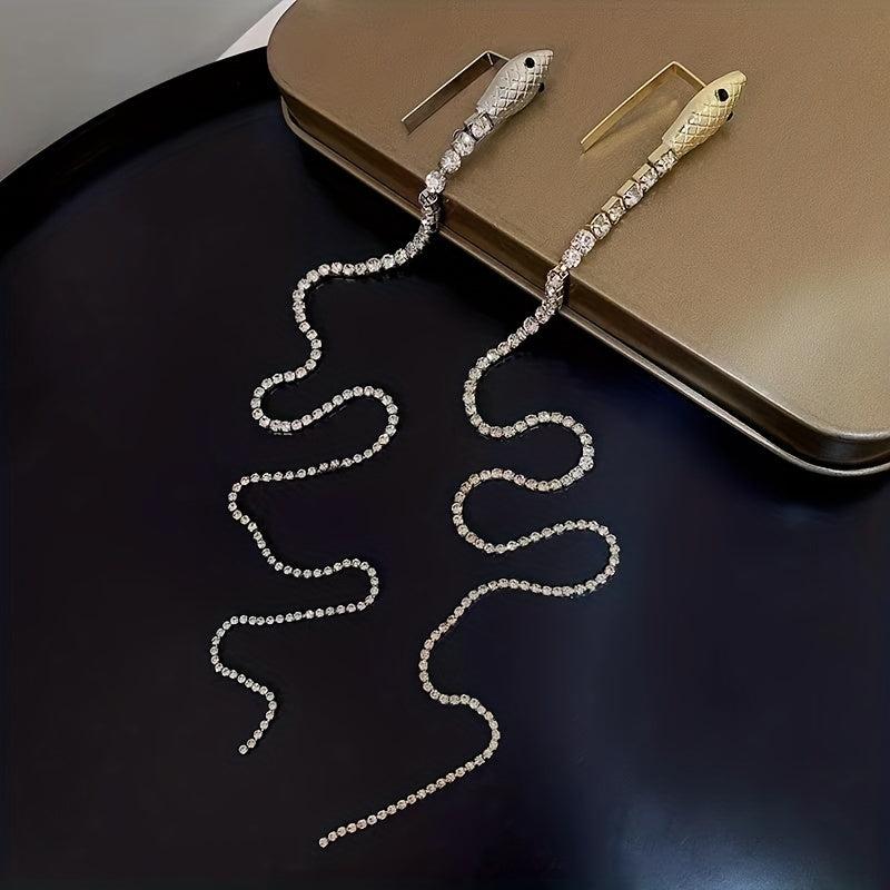 Snake Shape Hair Clip With Long Rhinestone Tassel Gothic Style Hair Accessories