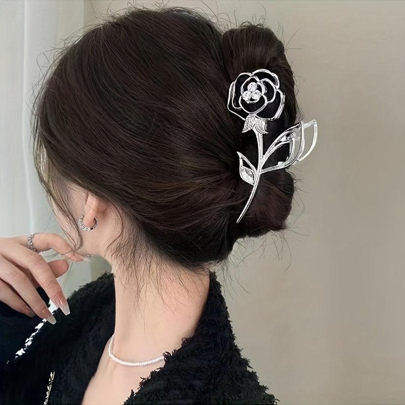 Hollowed Rose Flower Hair Claw Back Head Hair Accessories for Women