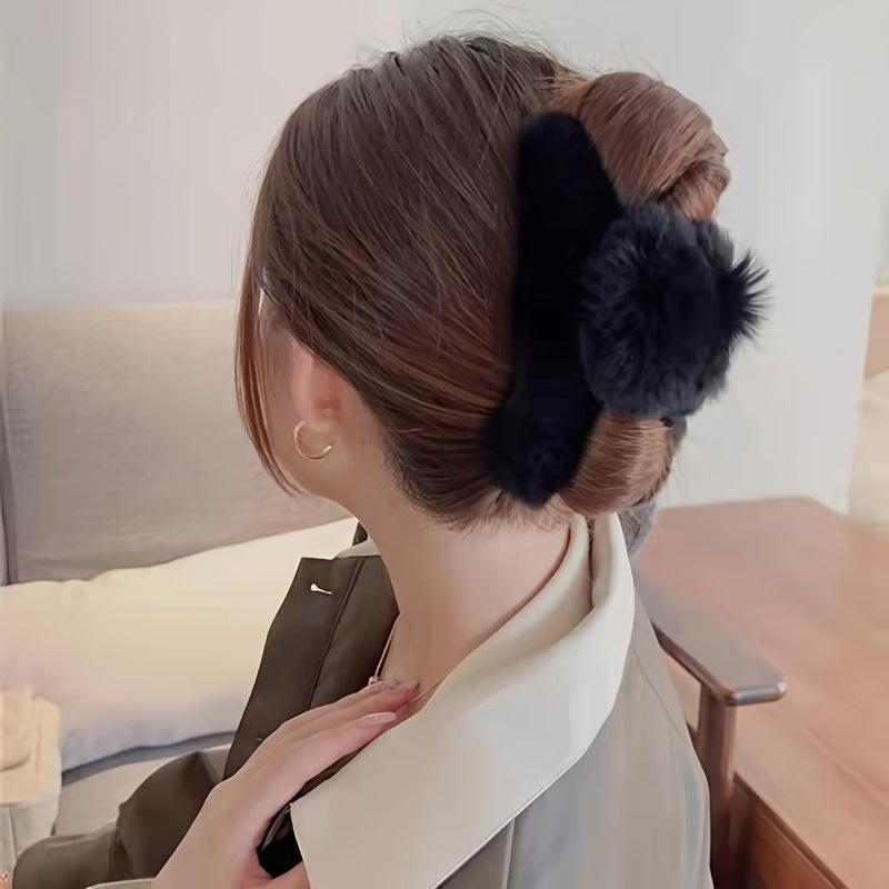 Minimalist Fluffy Hair Claw Plush Banana Clip Hairgrip