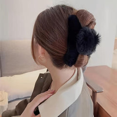 Minimalist Fluffy Hair Claw Plush Banana Clip Hairgrip