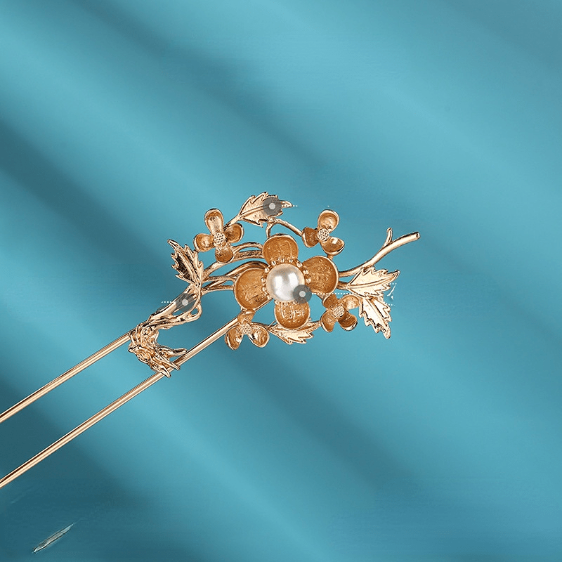 Alloy Flower Hairpin Faux Pearl Tassel Ancient Style Headwear