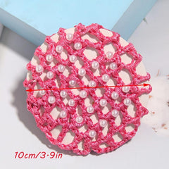 Crochet Hair Bun Cover With Faux Pearl Solid Head Bun Net Hair Accessories
