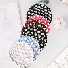 Crochet Hair Bun Cover With Faux Pearl Solid Head Bun Net Hair Accessories