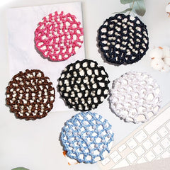 Crochet Hair Bun Cover With Faux Pearl Solid Head Bun Net Hair Accessories