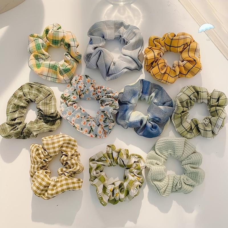 10pcs Floral Fabric Hair Scrunchies For Women Girls Soft Sleep Scrunchie