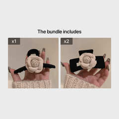 Camellia Flower Corsage Hair Clip Women Bow French Barrette Fall Accessory
