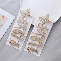 6Pcs Faux Pearl Butterfly Hairpin Crystal Acrylic Hair Clips Vintage Barrettes
