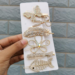 6Pcs Faux Pearl Butterfly Hairpin Crystal Acrylic Hair Clips Vintage Barrettes