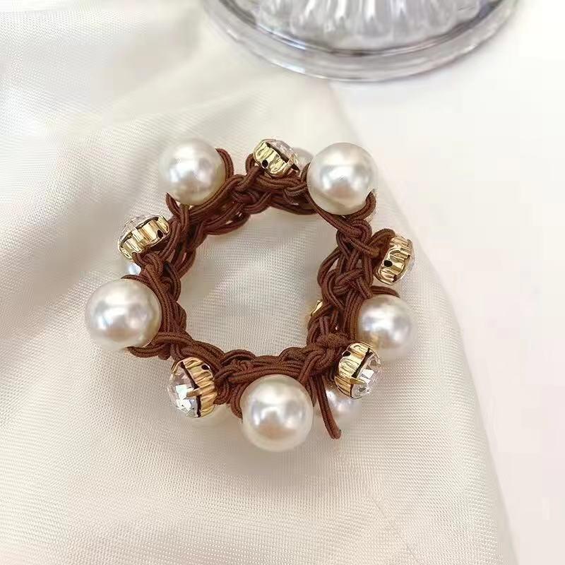 Faux Pearl Hair Tie Head Jewelry Ponytail Hair Rope Crystal Elastic Hair Tie