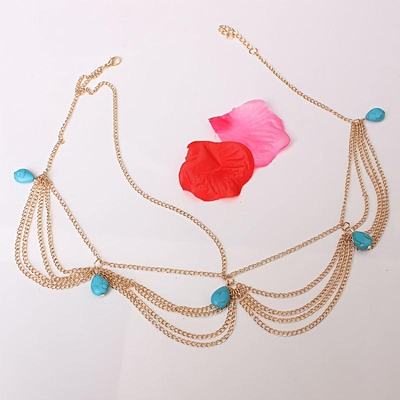 Boho Turquoise Head Chains Tassel Headband Hair Jewelry for Women