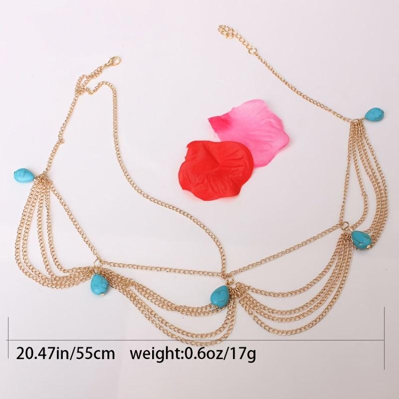 Boho Turquoise Head Chains Tassel Headband Hair Jewelry for Women