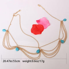 Boho Turquoise Head Chains Tassel Headband Hair Jewelry for Women