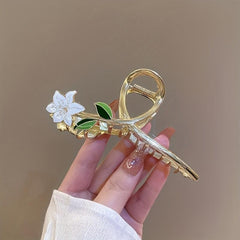 Vintage Green Flowers Hair Claw Clip Shark Claw Hair Accessories