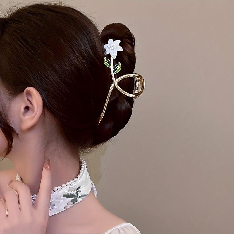 Vintage Green Flowers Hair Claw Clip Shark Claw Hair Accessories