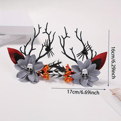 2pcs Halloween Antlers Skull Hair Clips Elk Horn Floral Headwear