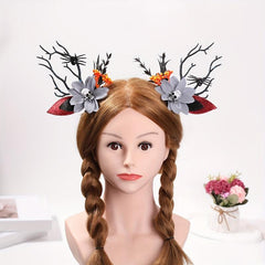 2pcs Halloween Antlers Skull Hair Clips Elk Horn Floral Headwear