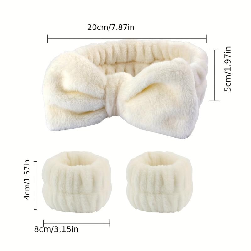 3pcs Plush Hairband Wristband Set for Face Spa, Make Up, Hair