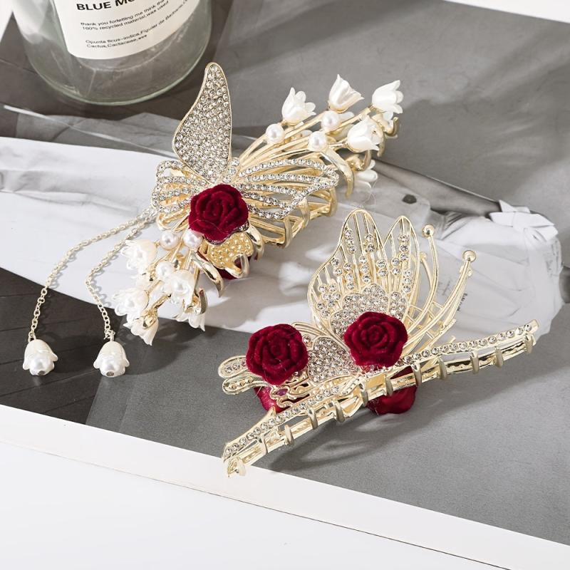 Rhinestone Butterfly Tassel Hair Claw Strong Hold Grip Hair Jaw Clip