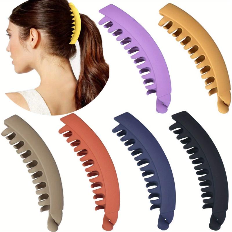 6pcs Solid Hair Claw Matte Banana Clip Ponytail Holder Non Slip Accessory
