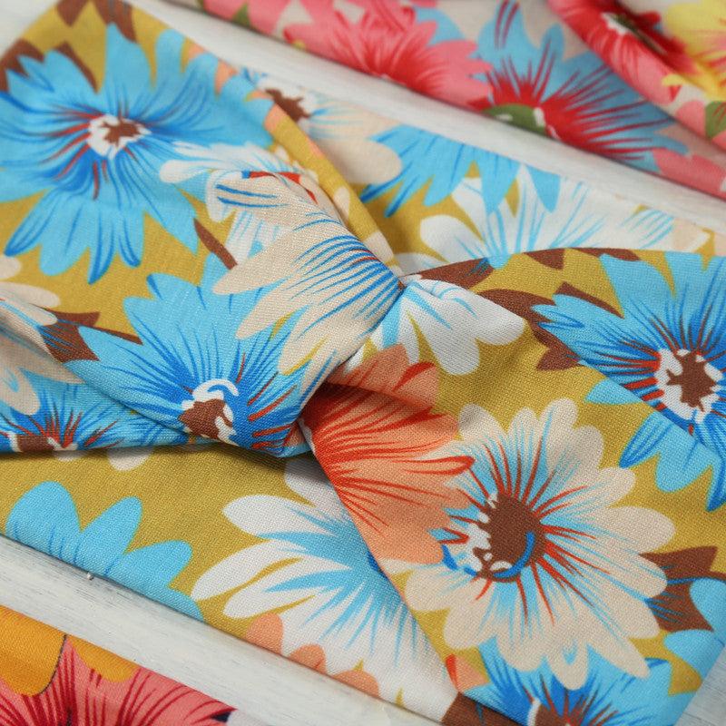 Chrysanthemum Print Headband Cross Knotted Hair Band for Yoga Sports